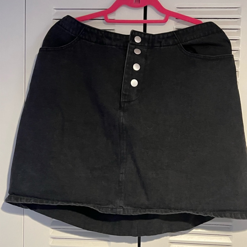 Black Denim Mini Skirt | Button Fly | 3x